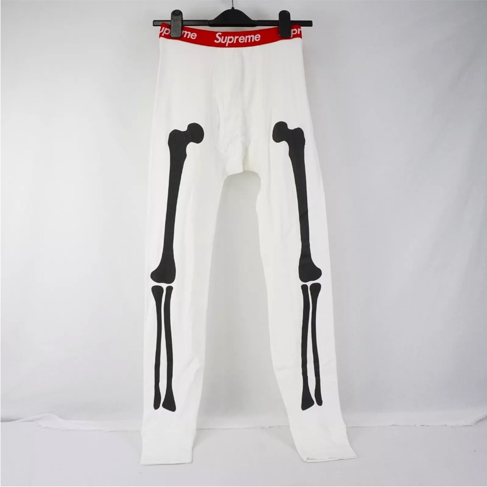 Supreme Hanes Bones Beefy Thermal Pants In Cream With RedWaistband - Men's small